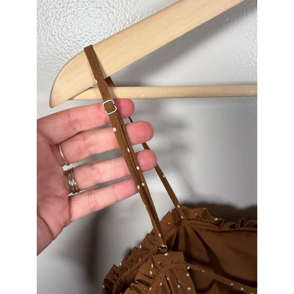 Madewell Sophia Cami Tiered Midi Dress Size 2 Brown Polka Dot Sundress Preppy